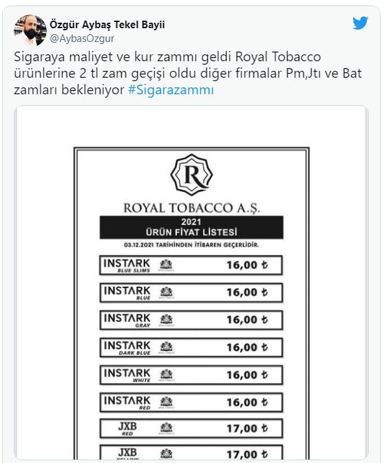 sigara zam, 